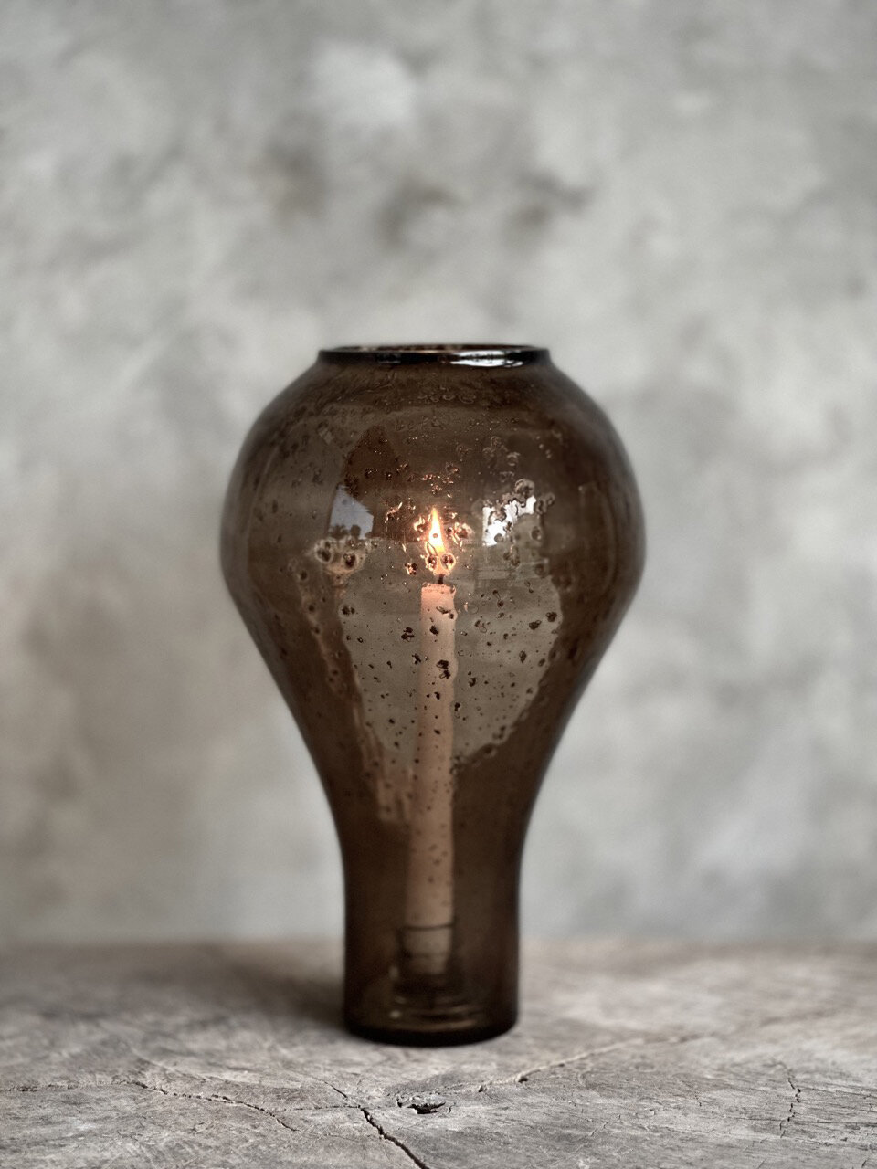 NURI candle holder, smoke bubble glass 