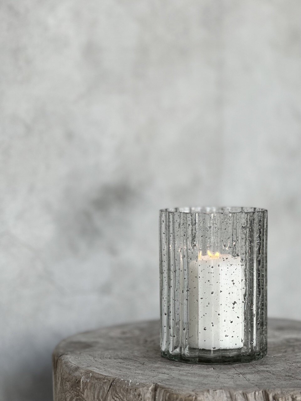 RIO candle holder, clear bubble glass