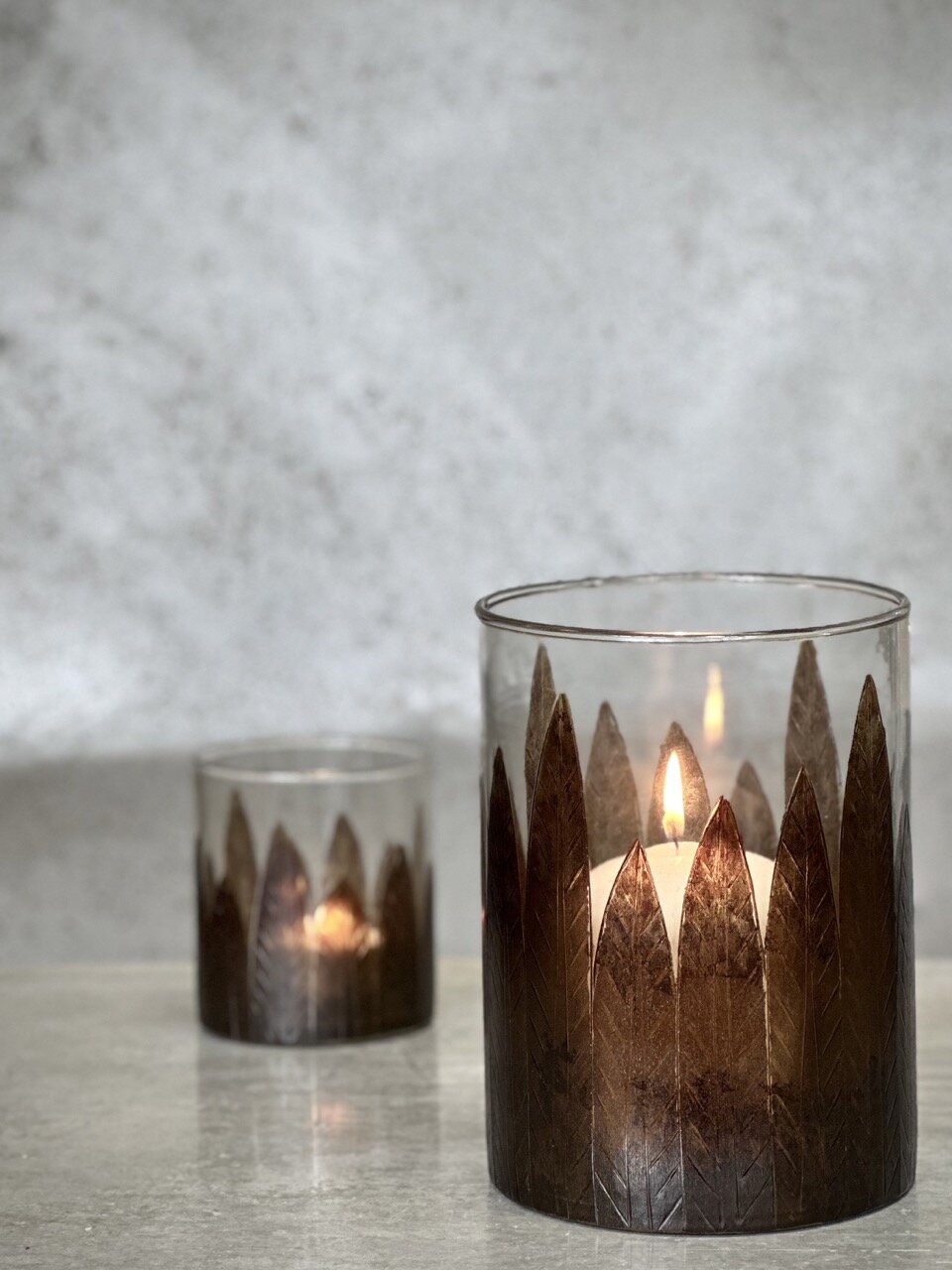 TODO large tea light holder with leaf, clear glass