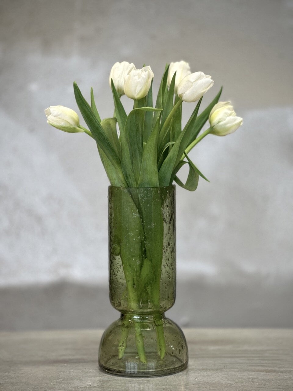 BONDO small glass vase / candle holder, light green with stone finish