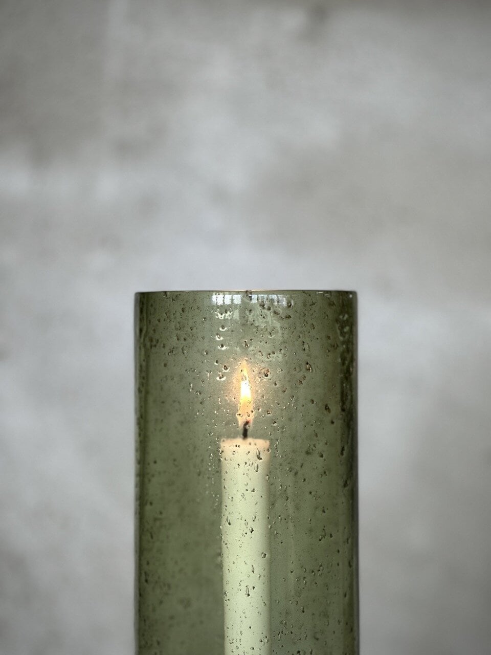 BONDO large glass vase / candle holder, light green with stone finish