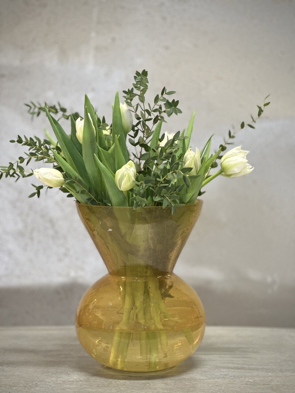 MIRO glass vase, opaque yellow with stone finish