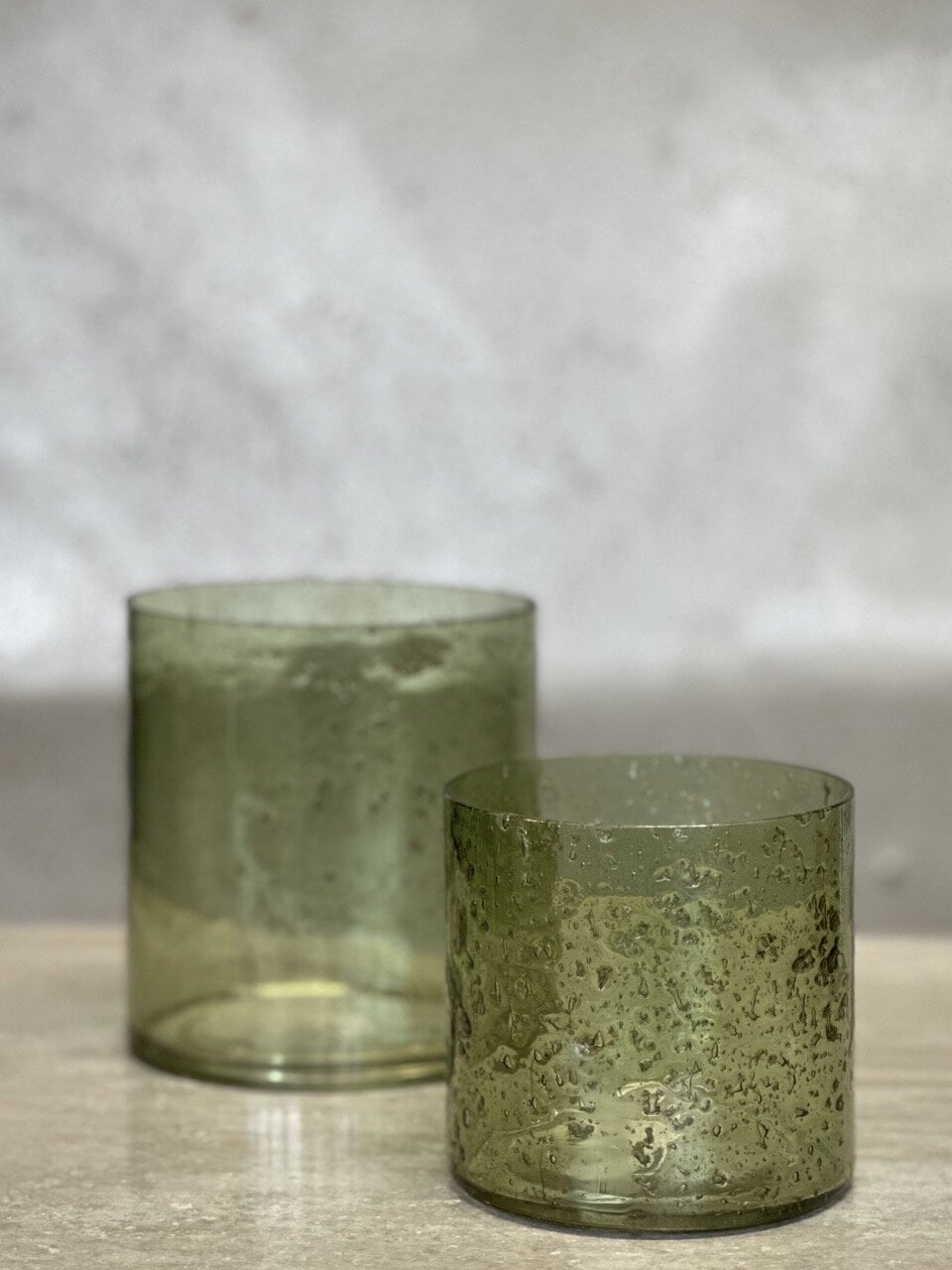 MARI small tea light candle holder, light green with stone finish