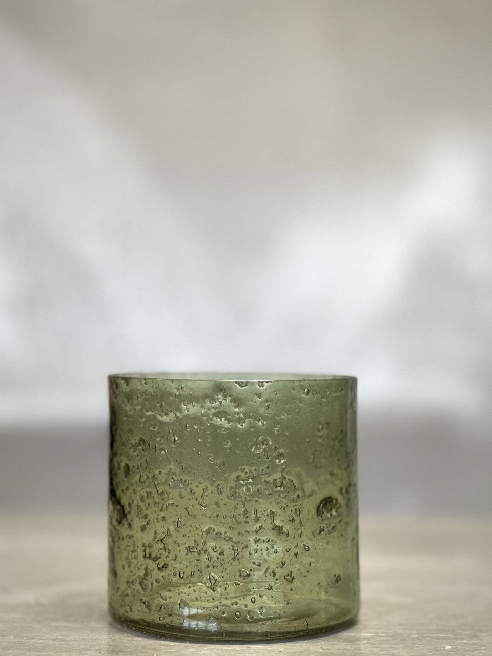 MARI small tea light candle holder, light green with stone finish