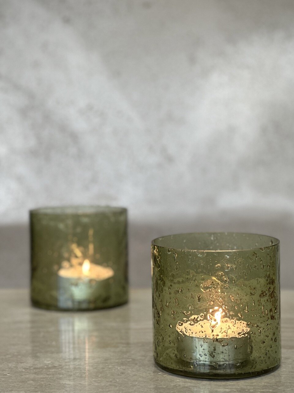 MARI small tea light candle holder, light green with stone finish