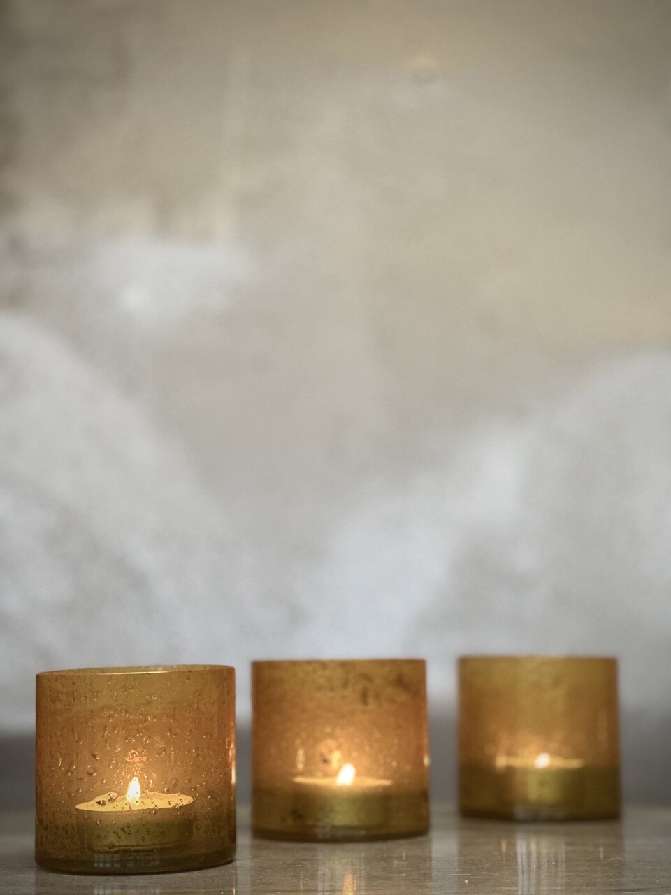 MARI small tea light candle holder, opaque yellow with stone finish
