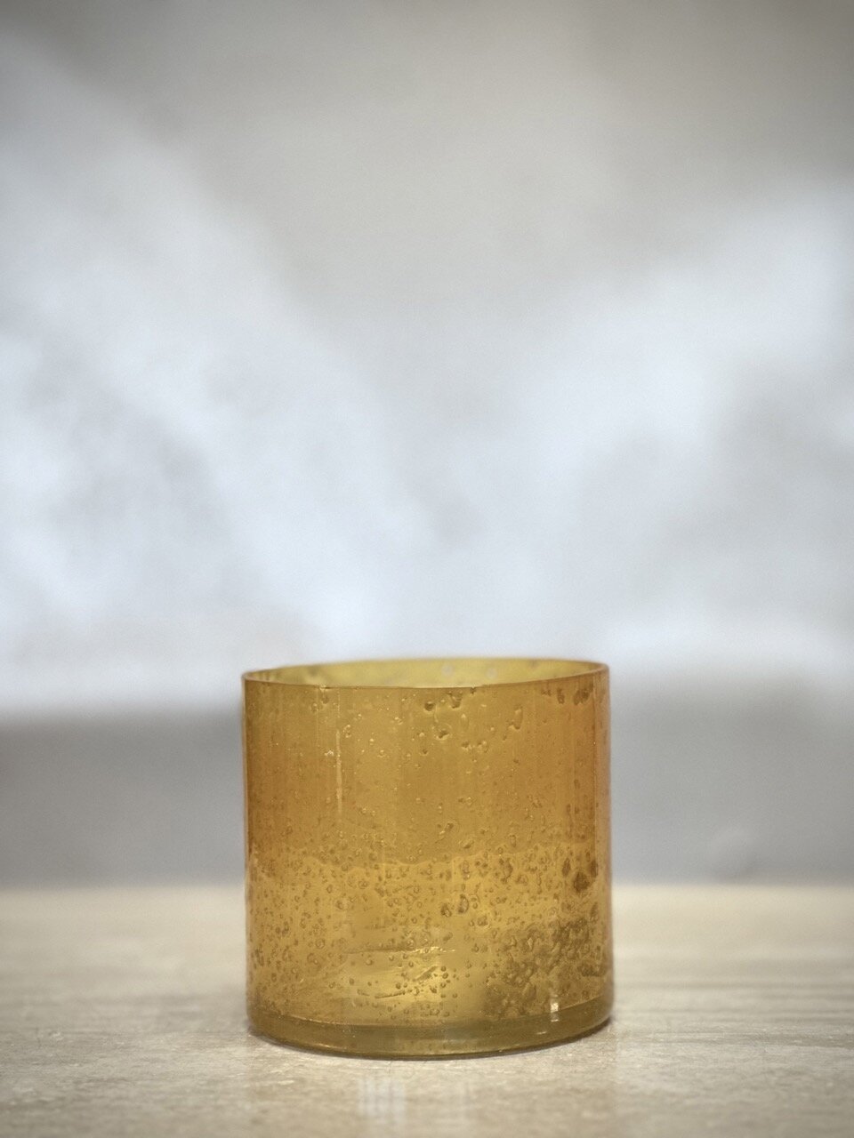MARI small tea light candle holder, opaque yellow with stone finish
