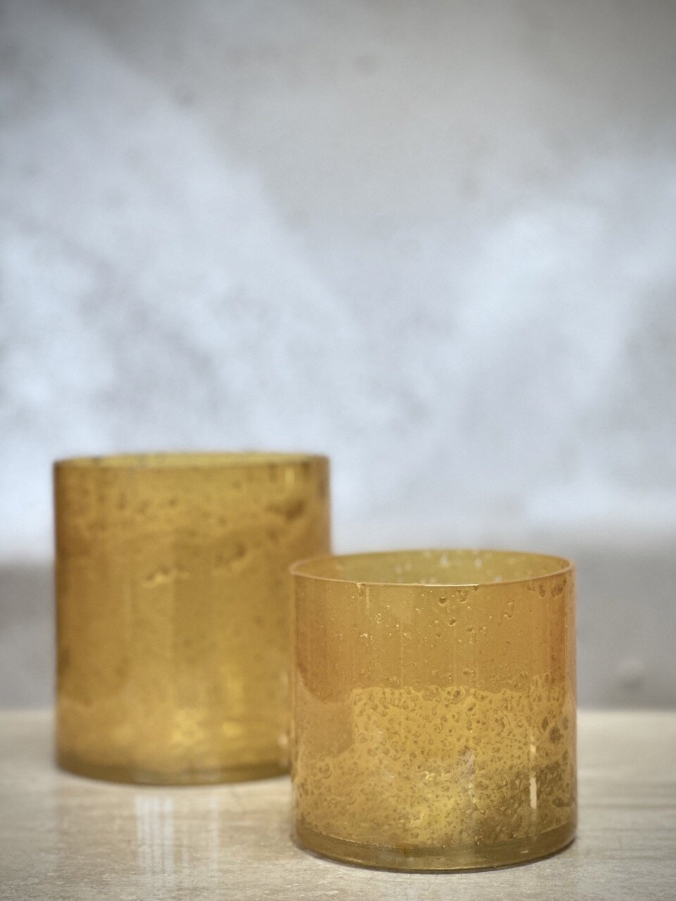 MARI small tea light candle holder, opaque yellow with stone finish