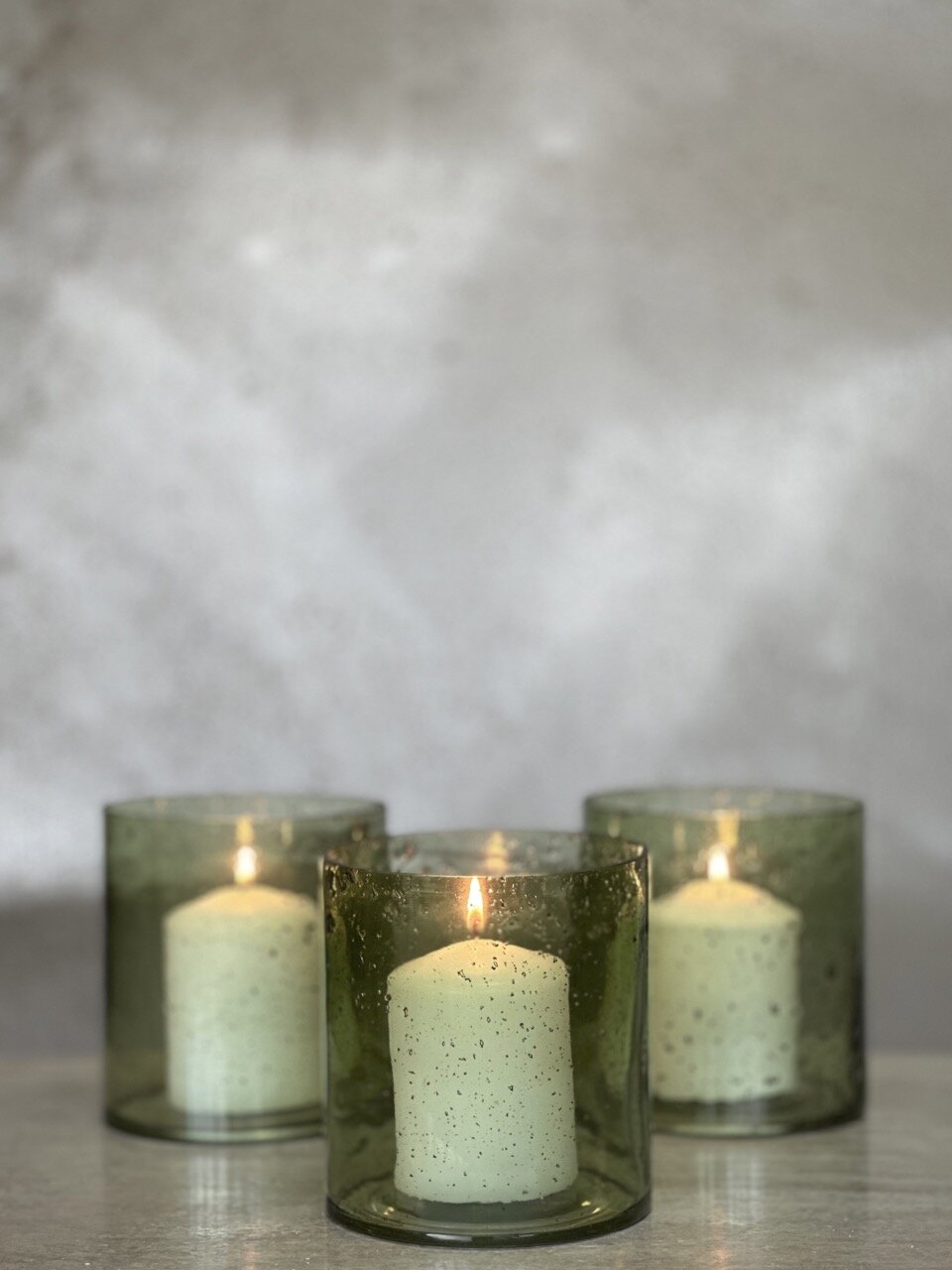 MARI large tea light candle holder, light green with stone finish