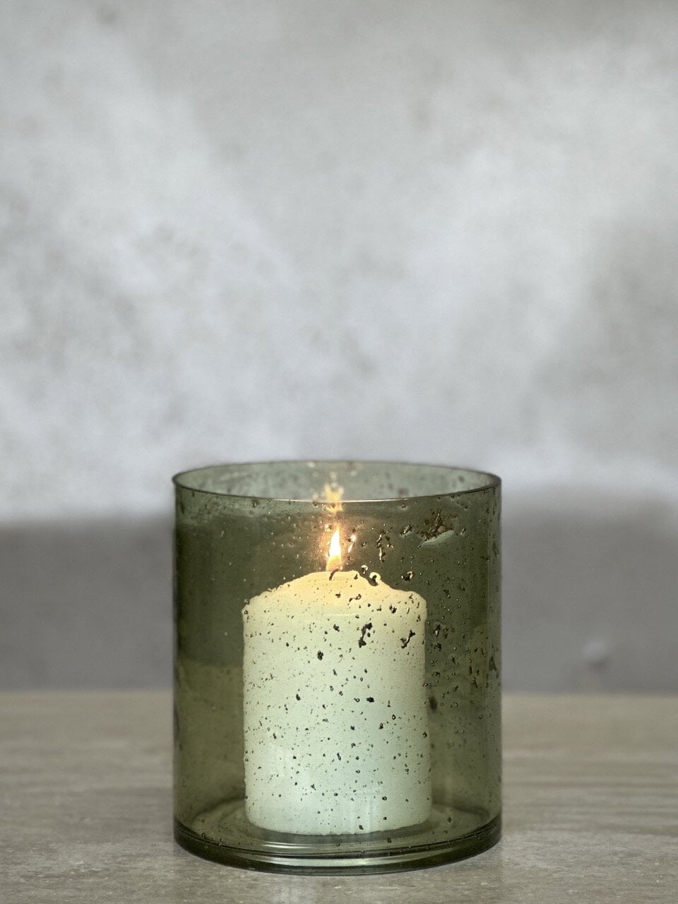MARI large tea light candle holder, light green with stone finish