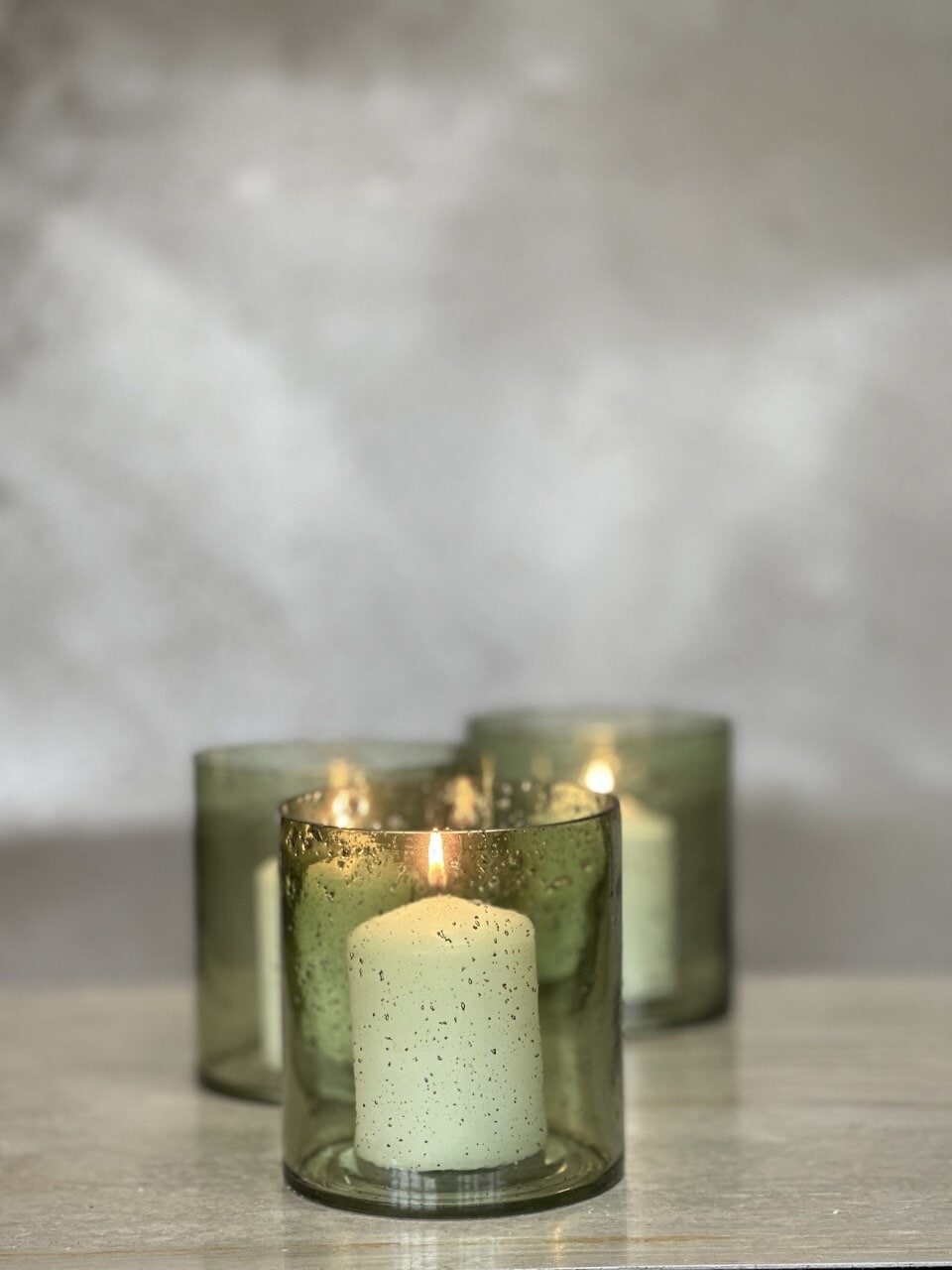 MARI large tea light candle holder, light green with stone finish