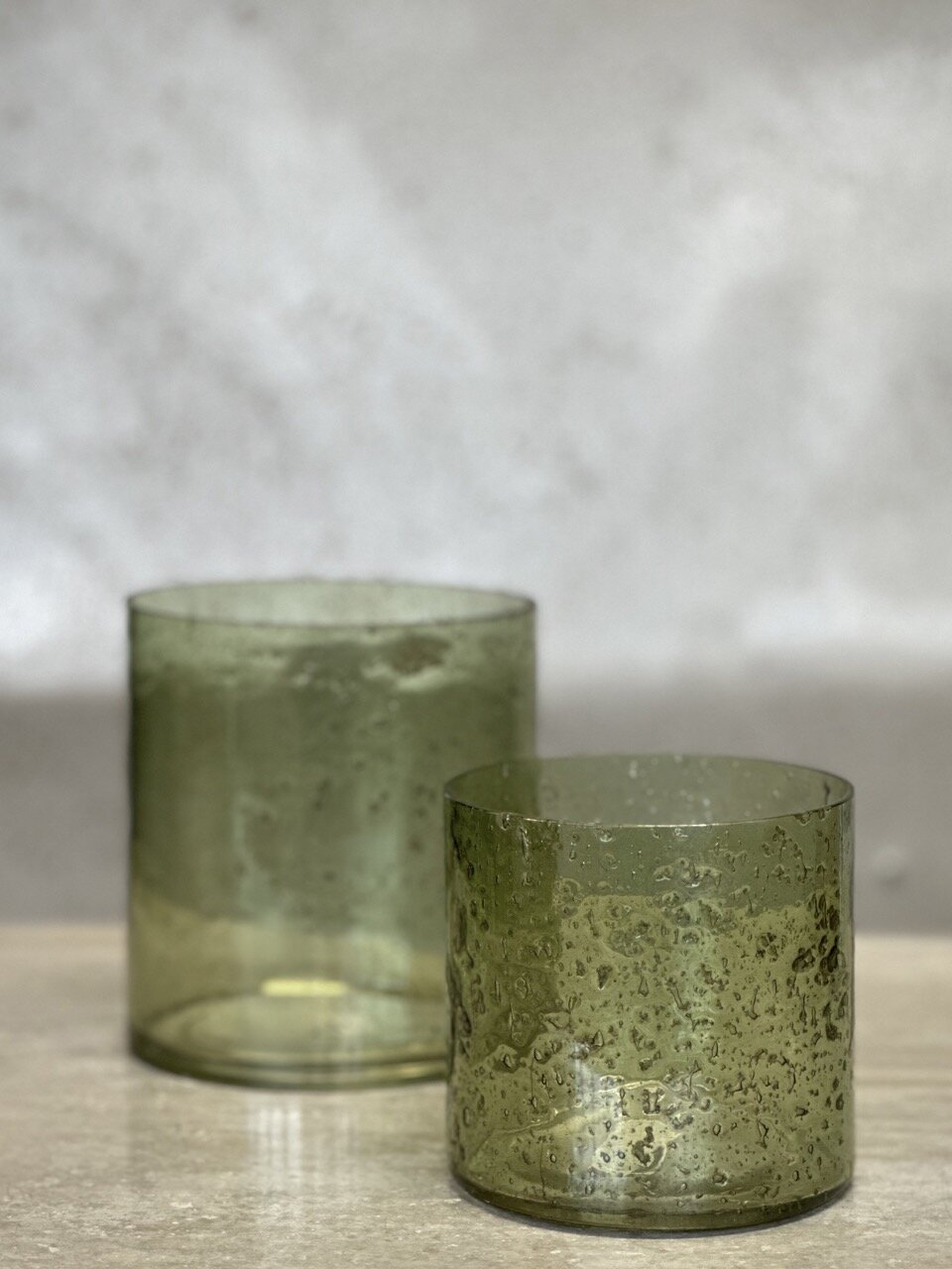 MARI large tea light candle holder, light green with stone finish