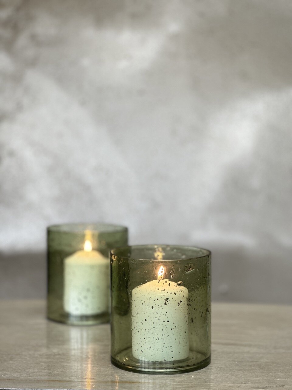MARI large tea light candle holder, light green with stone finish