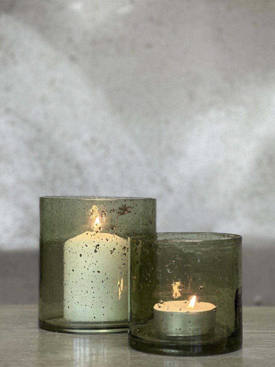 MARI large tea light candle holder, light green with stone finish