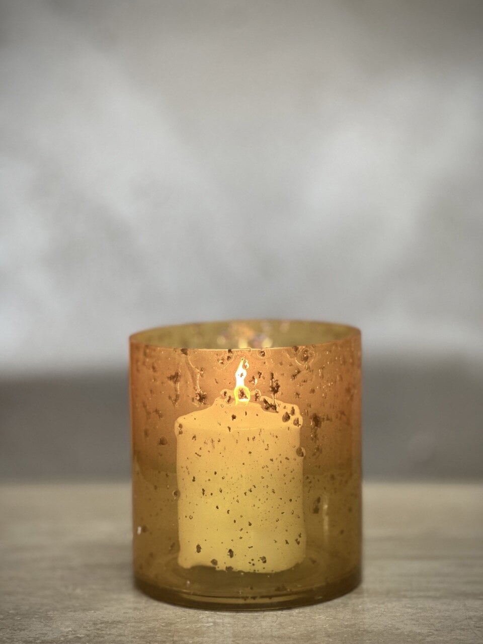 MARI large tea light candle holder, opaque yellow with stone finish