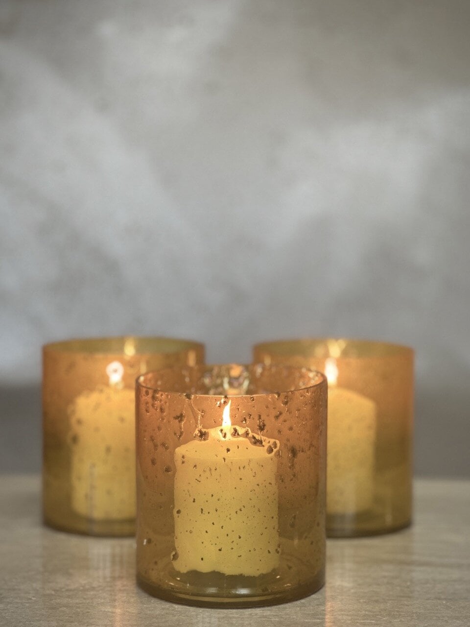 MARI large tea light candle holder, opaque yellow with stone finish