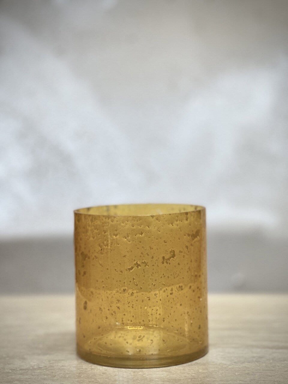 MARI large tea light candle holder, opaque yellow with stone finish