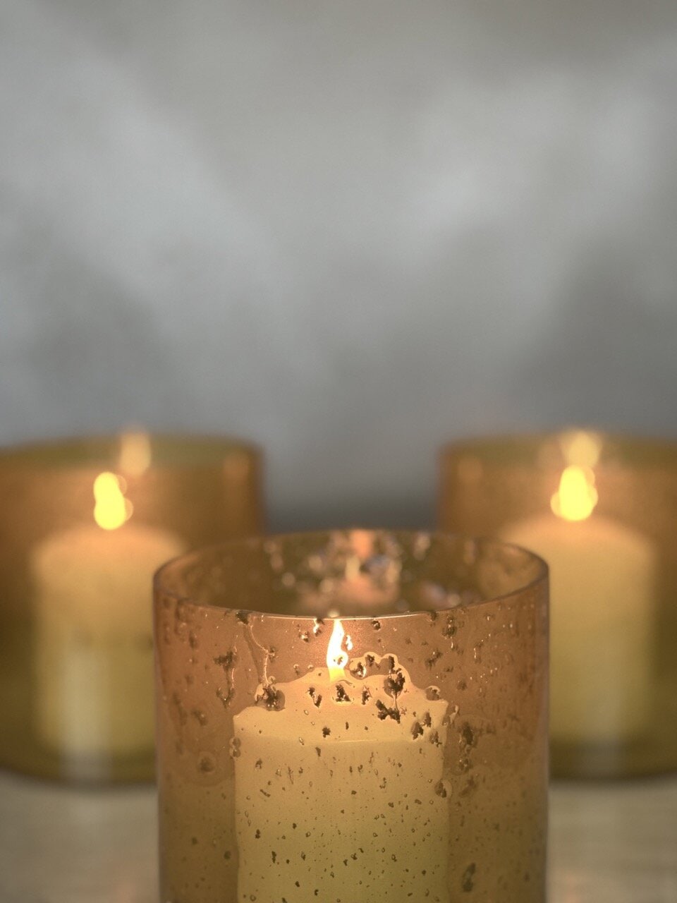 MARI large tea light candle holder, opaque yellow with stone finish