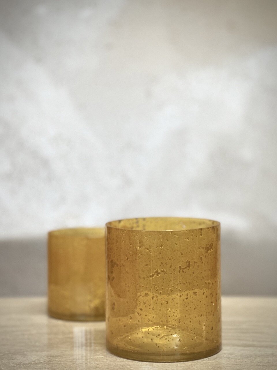 MARI large tea light candle holder, opaque yellow with stone finish