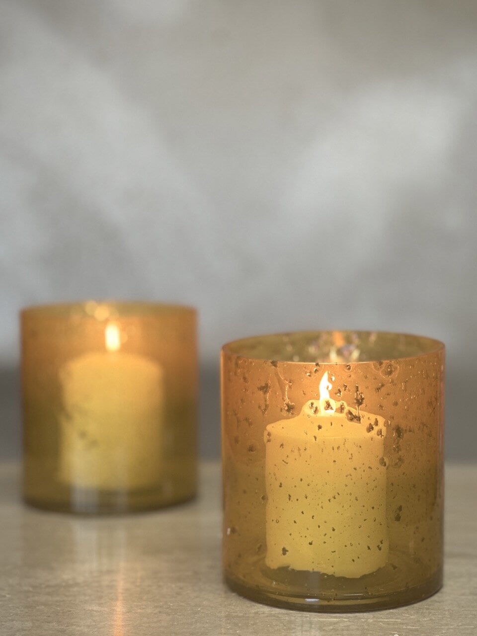 MARI large tea light candle holder, opaque yellow with stone finish