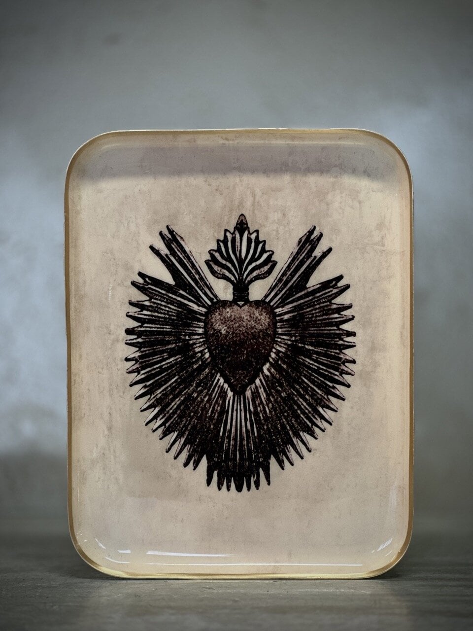 VOTO rectangular metal/enamel tray, white and black w gold line