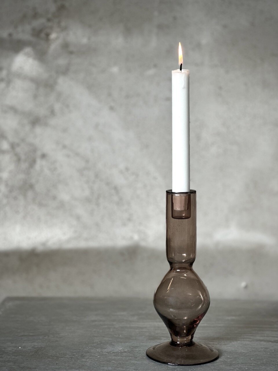 AMI small glass candle holder, smoke