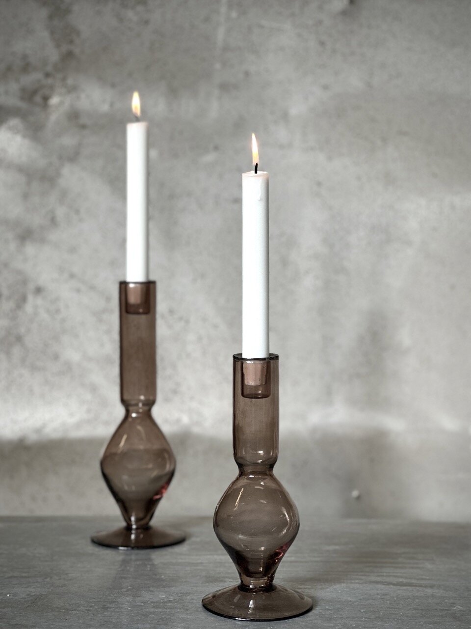 AMI small glass candle holder, smoke