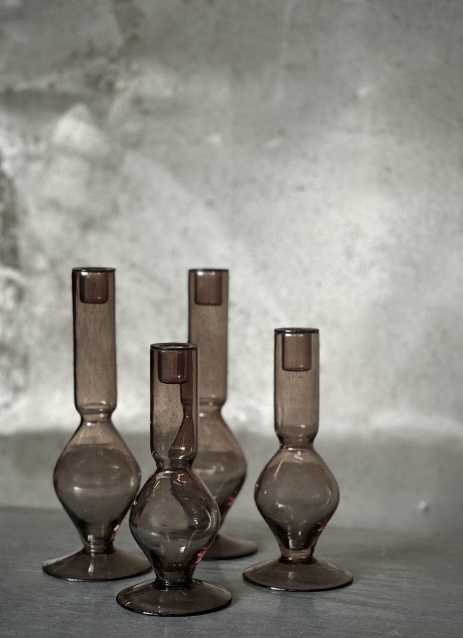 AMI small glass candle holder, smoke