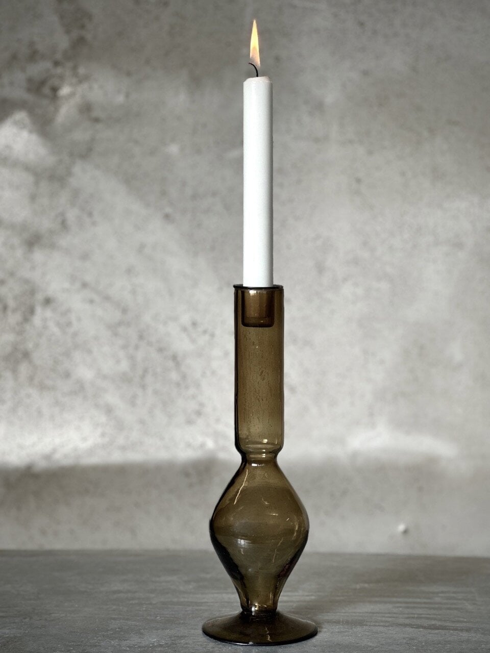 AMI large glass candle holder, olive green