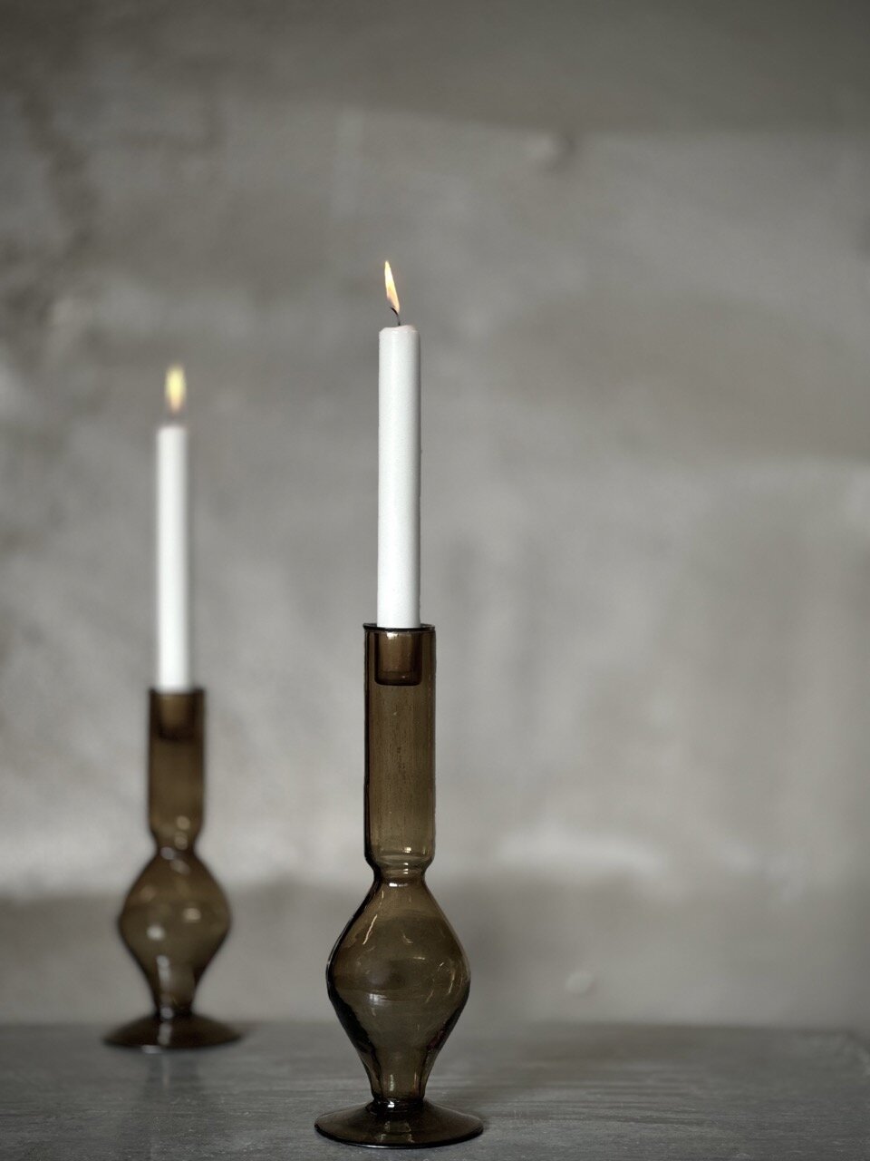 AMI large glass candle holder, olive green