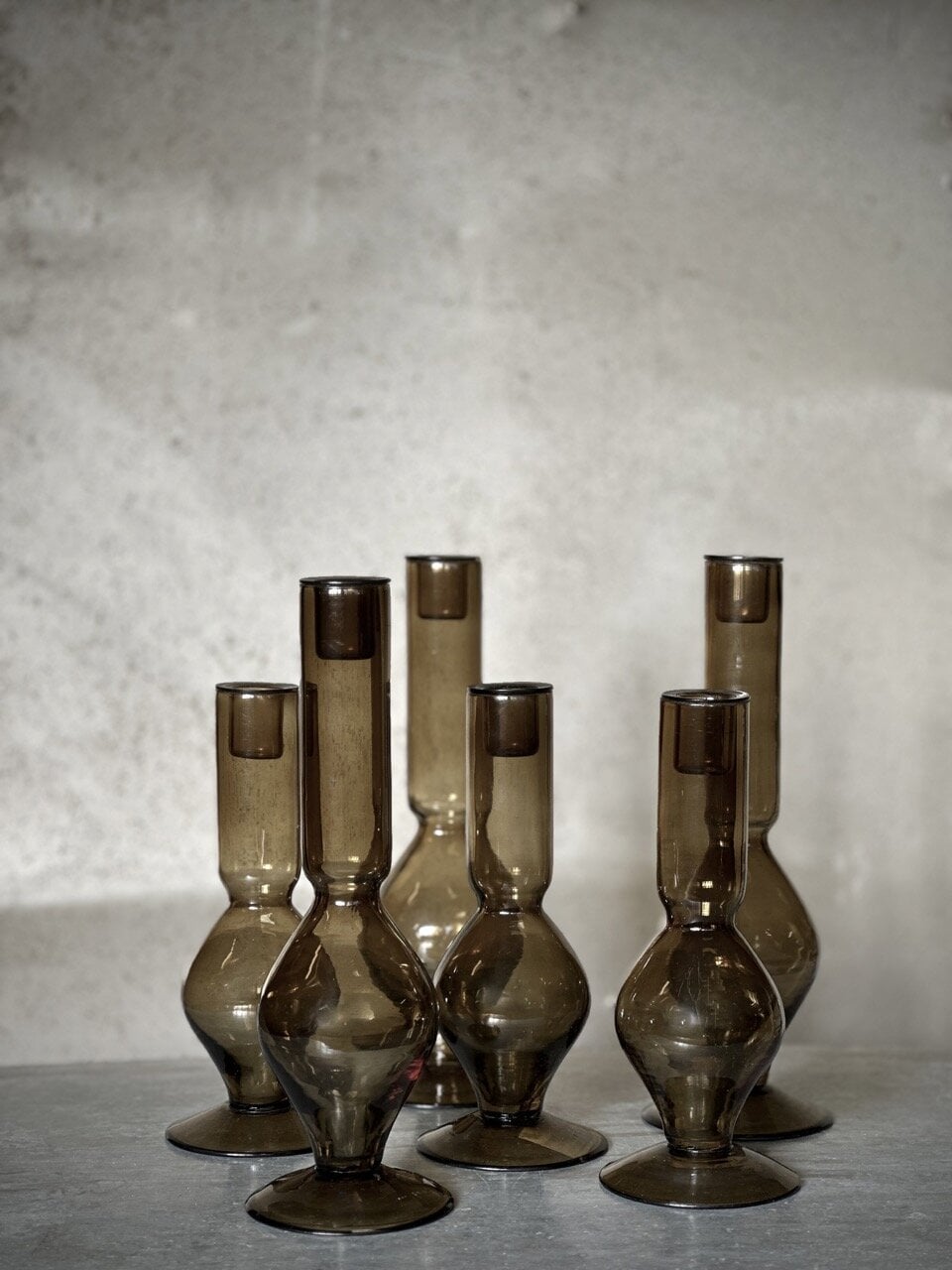 AMI large glass candle holder, olive green