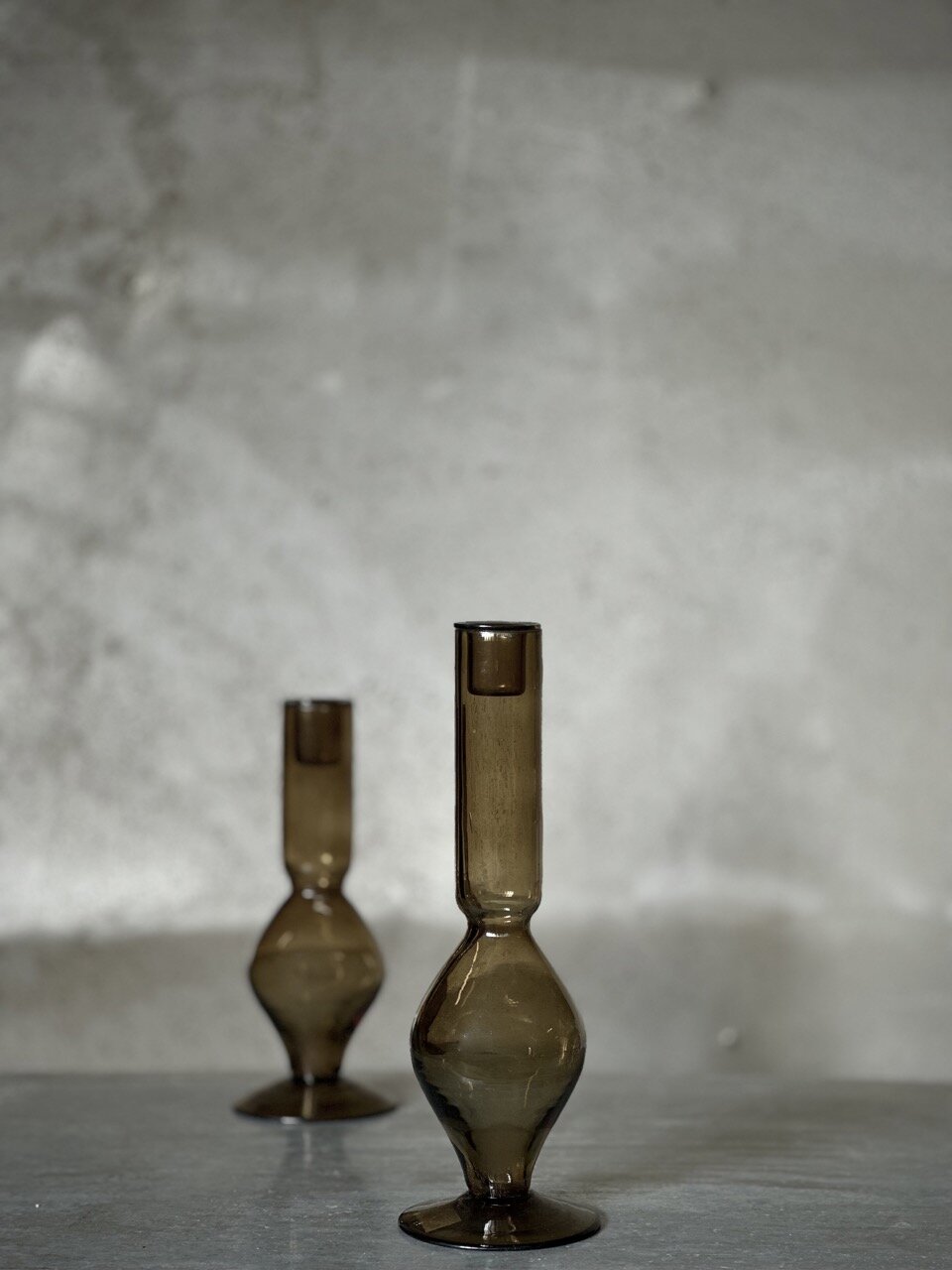 AMI large glass candle holder, olive green