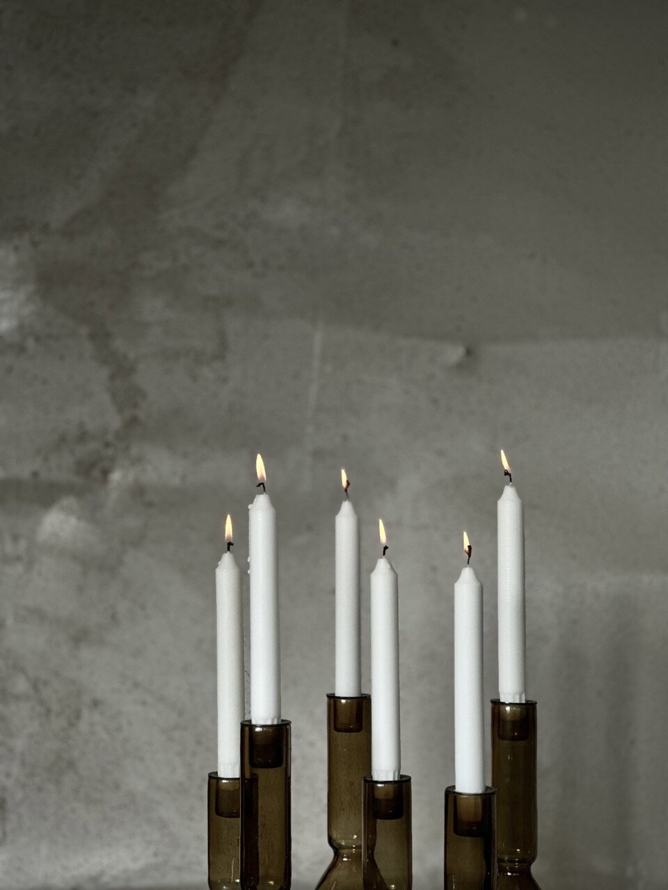 AMI large glass candle holder, olive green