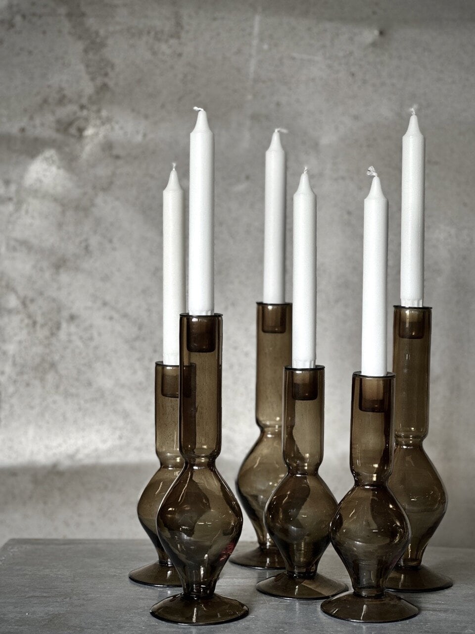 AMI large glass candle holder, olive green