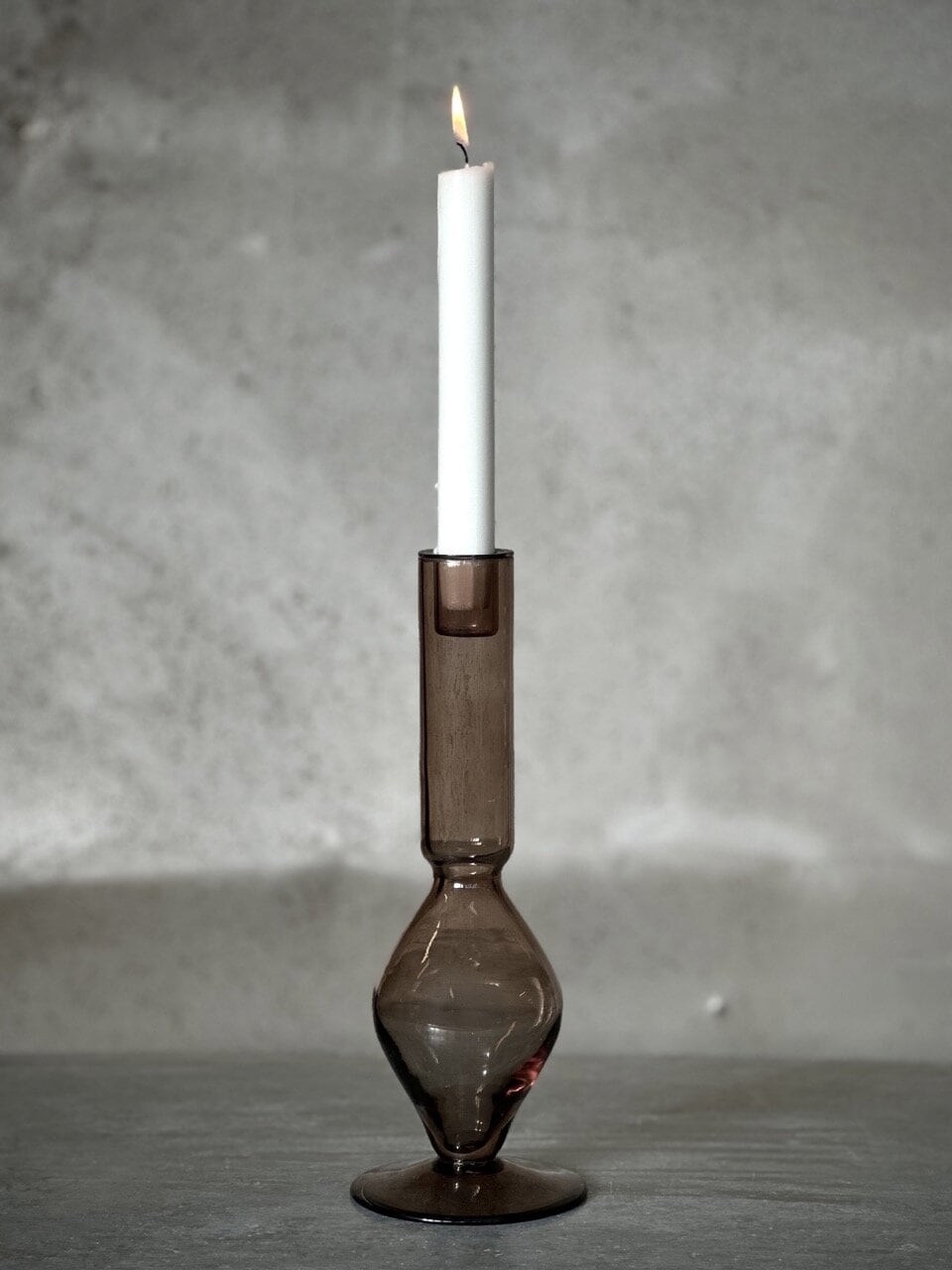 AMI large glass candle holder, smoke