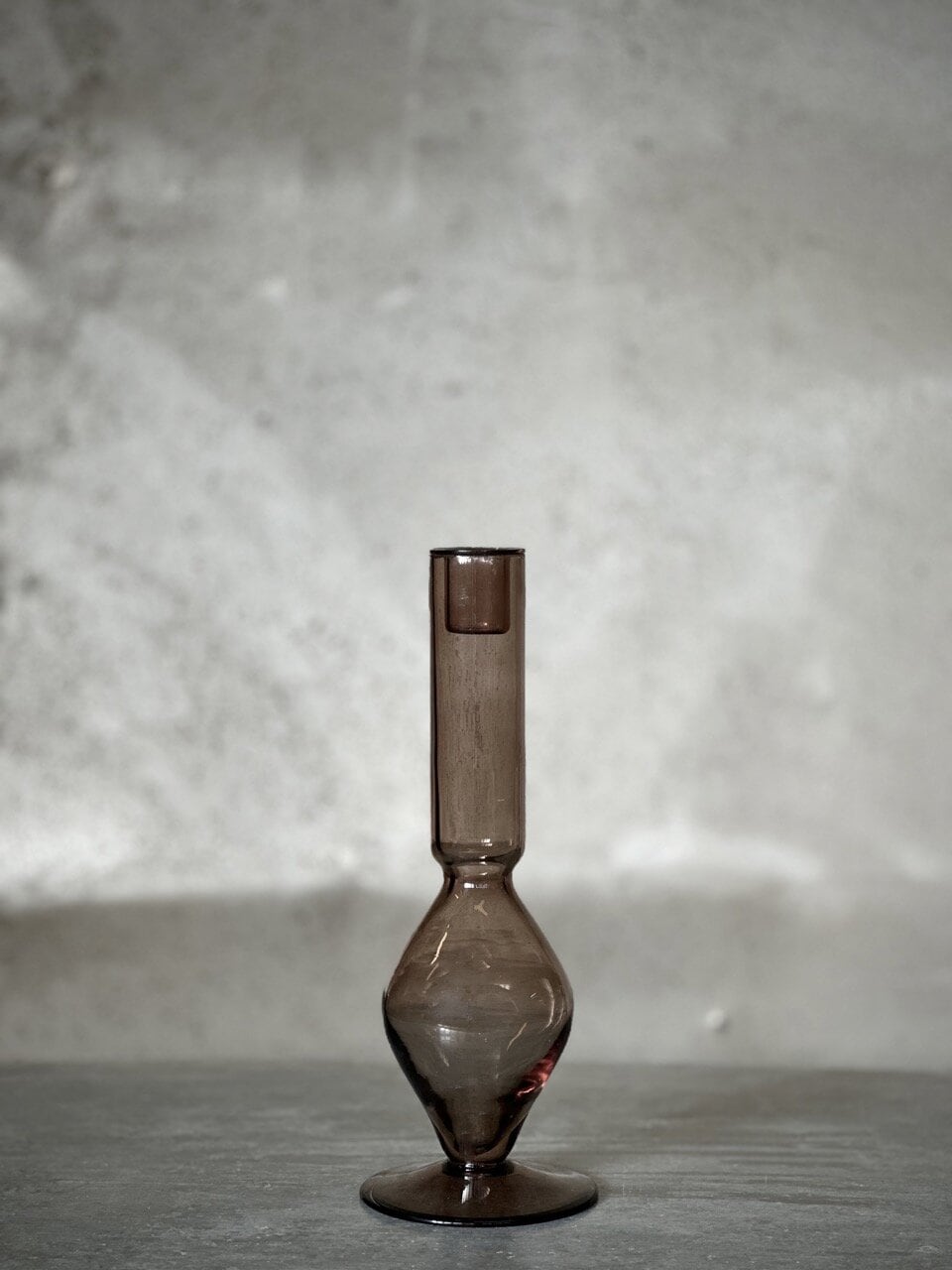 AMI large glass candle holder, smoke