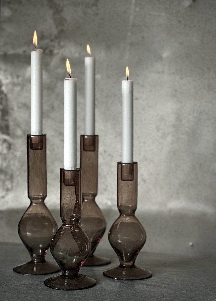AMI large glass candle holder, smoke