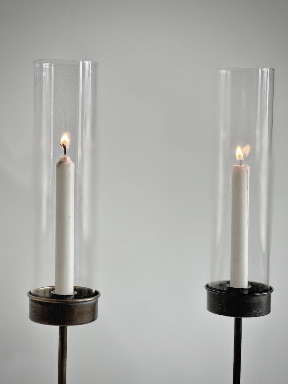 MORI table candle holder with cylinder glass, antique brass