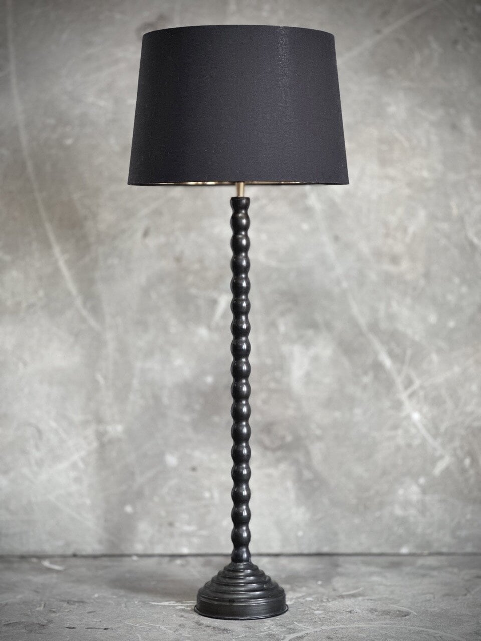 BOLLE metal lamp with black cotton shade, antique black