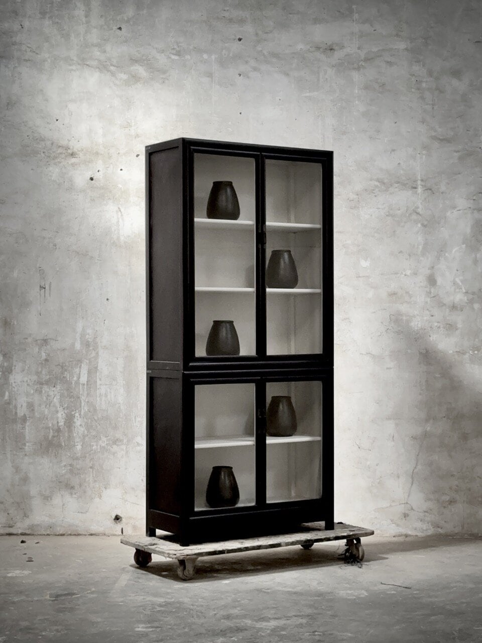 ZHANG cabinet 2 parts,china black & vintage white