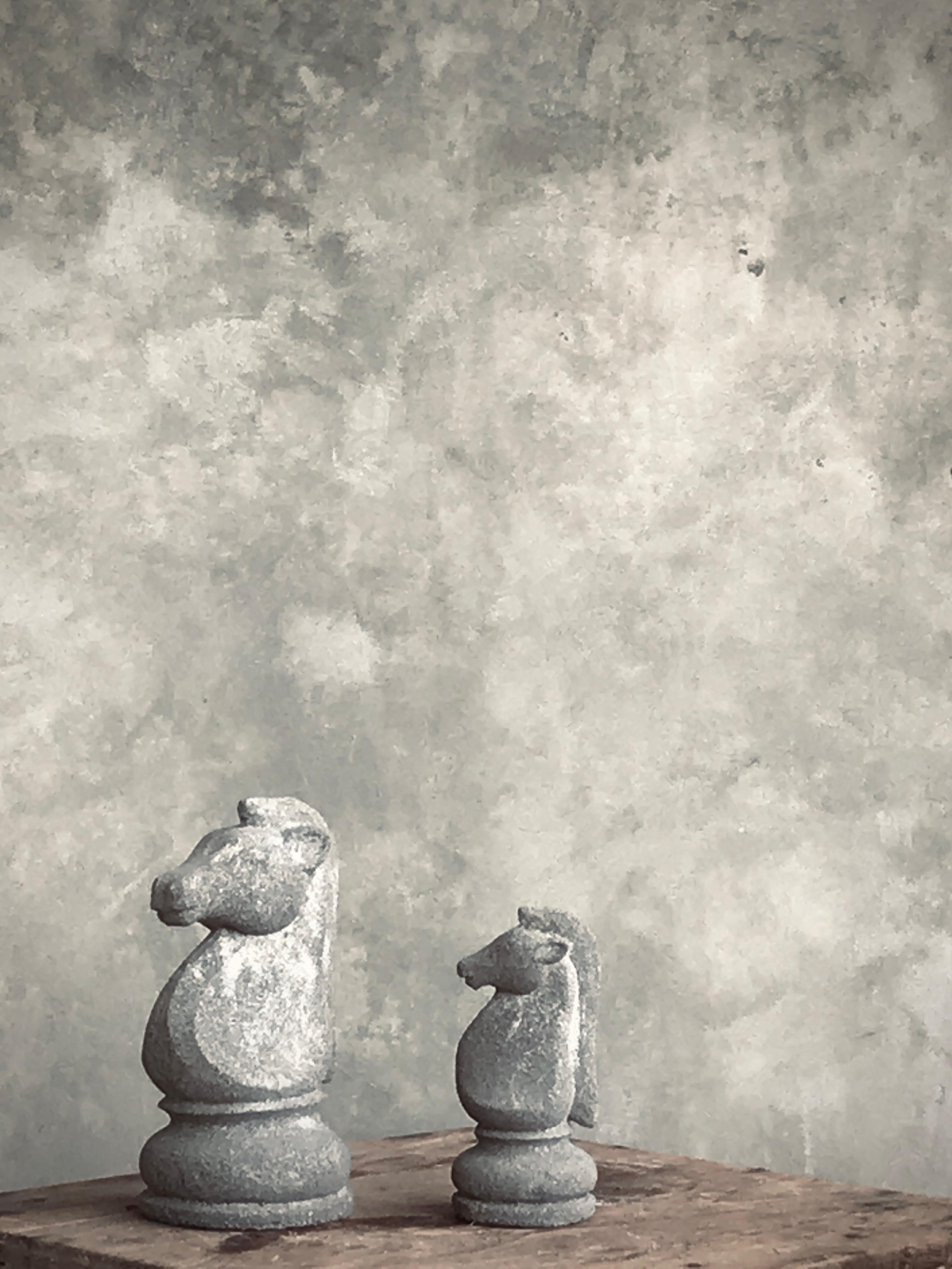 CHESS HORSE set 2, antique grey stone