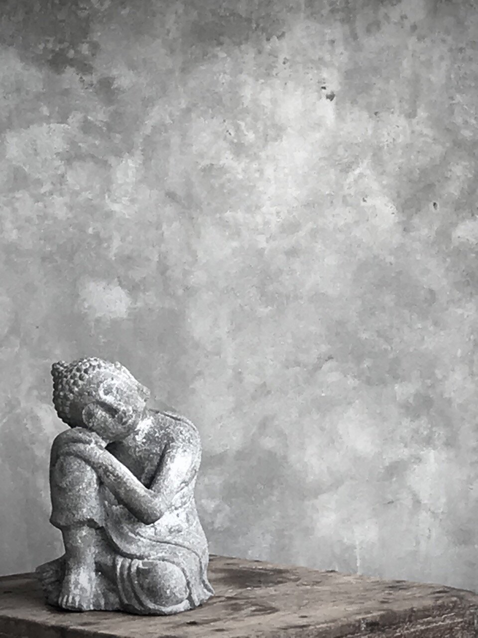 CALM BUDDHA, antique grey stone