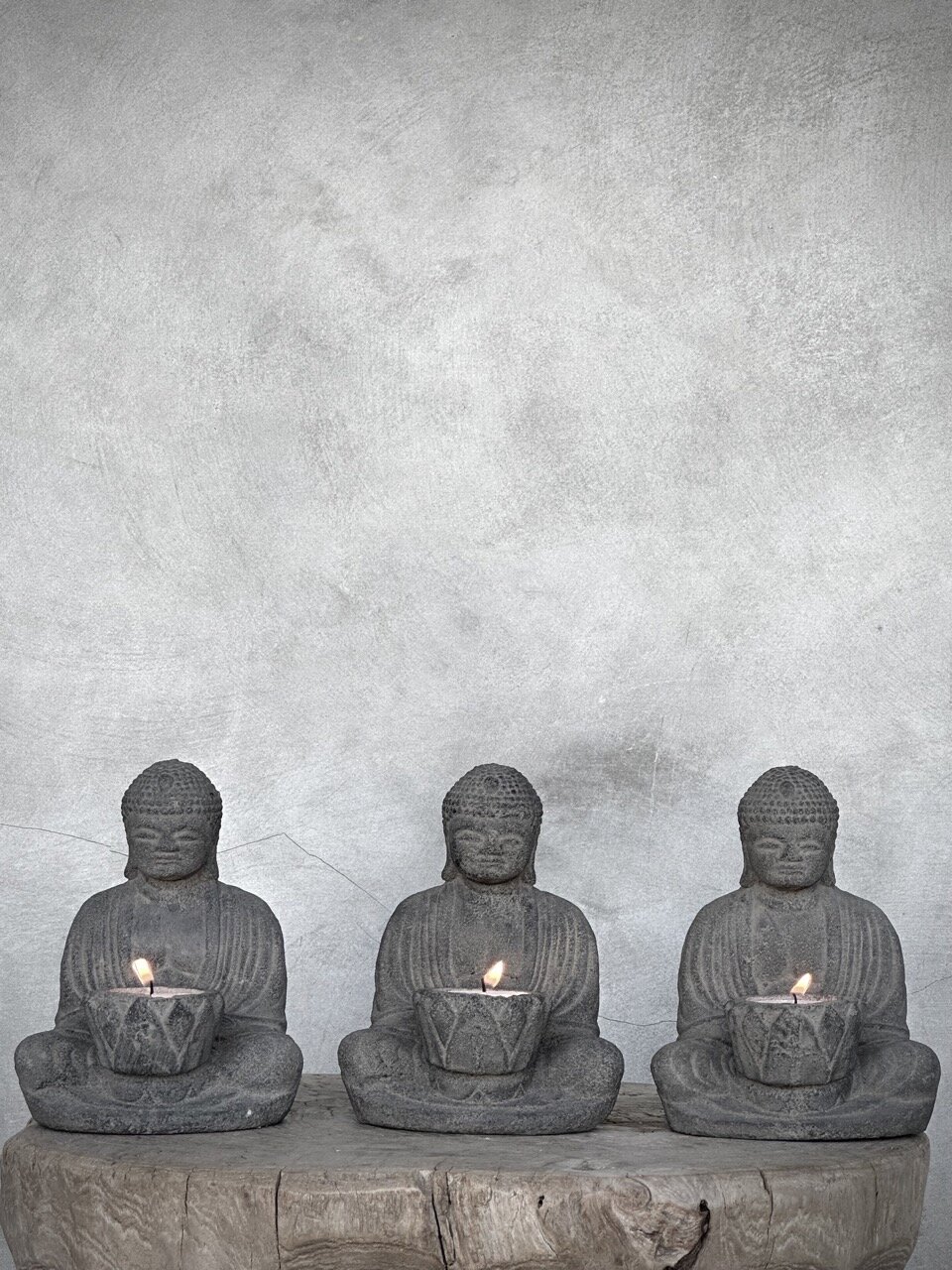 BUDDHA TEALIGHT candle holder,antique grey stone