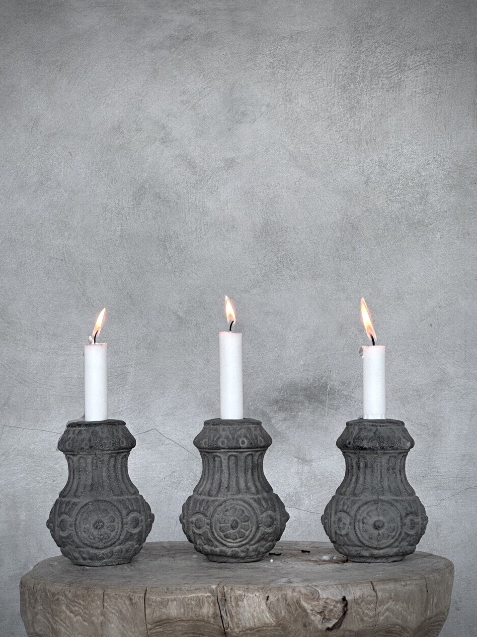 ZAKI stone candle holder, grey wash