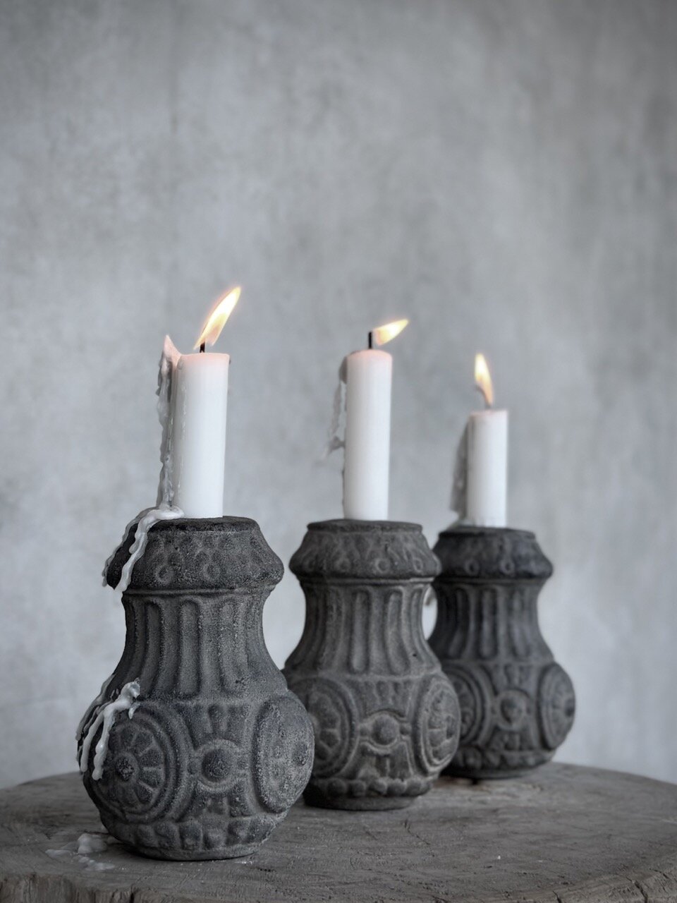 ZAKI stone candle holder, grey wash