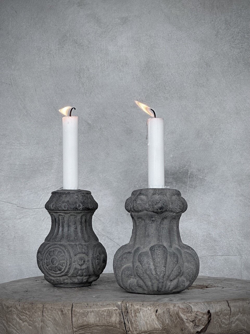 ZAKI stone candle holder, grey wash