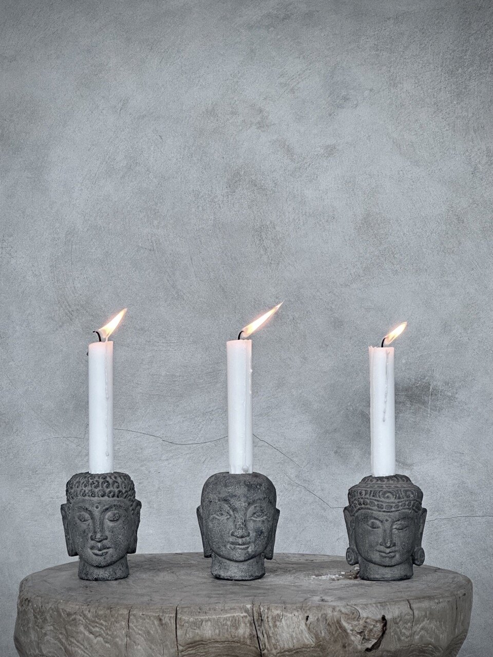 YONO set 3 buddha stone candle holders, grey wash