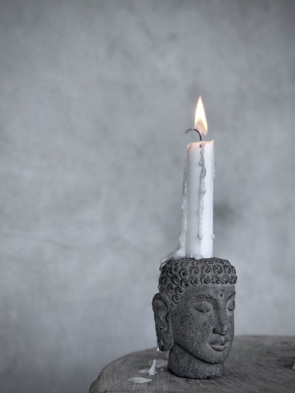 YONO set 3 buddha stone candle holders, grey wash