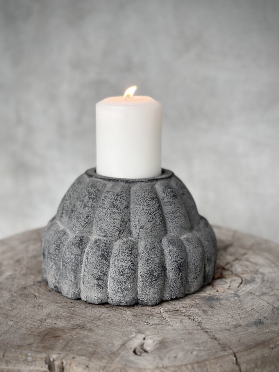 WATI stone candle holder large, grey wash