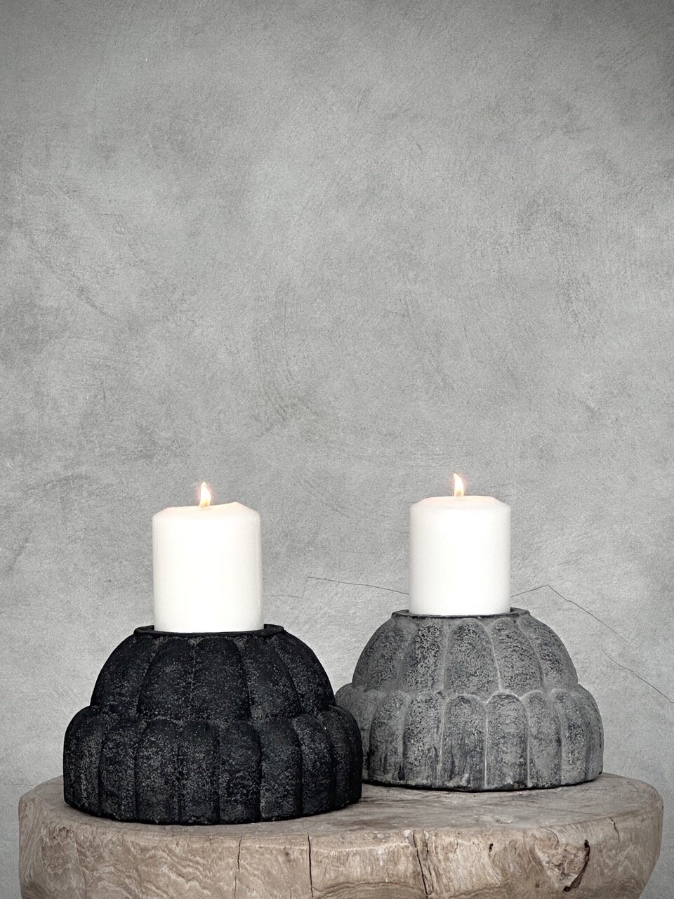 WATI stone candle holder large, grey wash